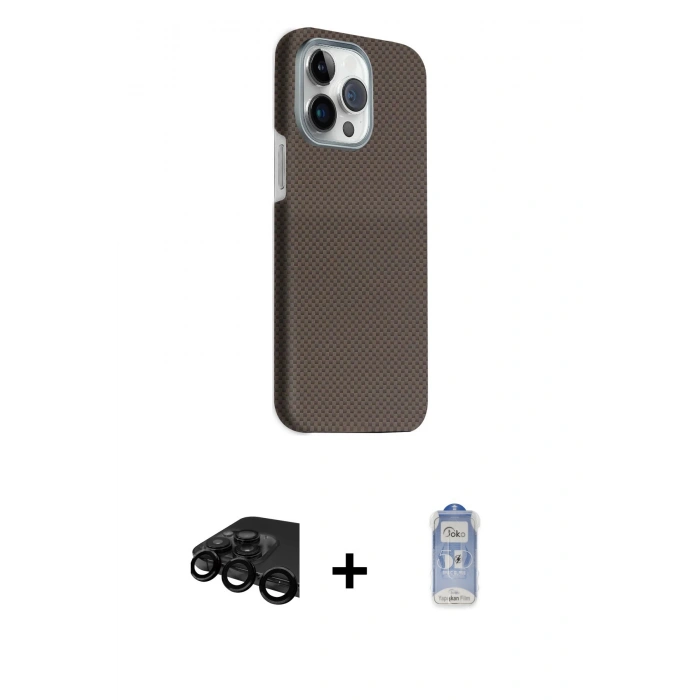 MARSİLYAN™- iPhone 15 Pro Max Kılıf Kozmos Klasik Prime - Siyah Joko Magic 5D Cam + Raze Metal Kamera Lens - SH