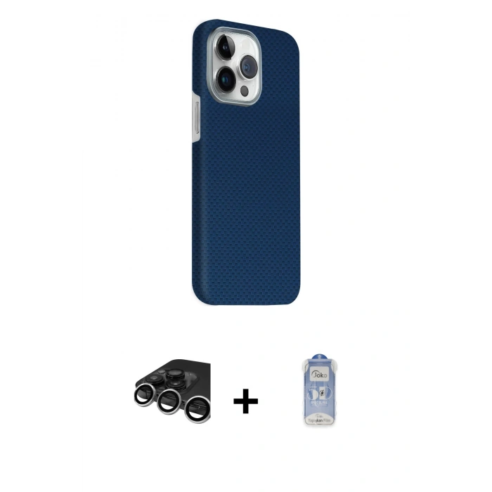 MARSİLYAN™- iPhone 15 Pro Max Kılıf Kozmos Klasik Prime - Siyah Joko Magic 5D Cam + Raze Metal Kamera Lens - GS