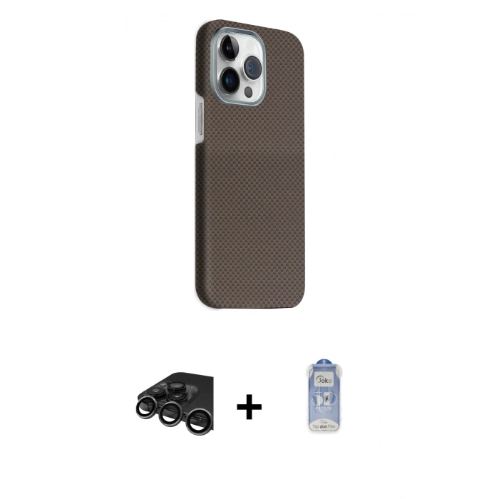 MARSİLYAN™- iPhone 15 Pro Max Kılıf Kozmos Klasik Prime - Siyah Joko Magic 5D Cam + Raze Metal Kamera Lens - TMGI