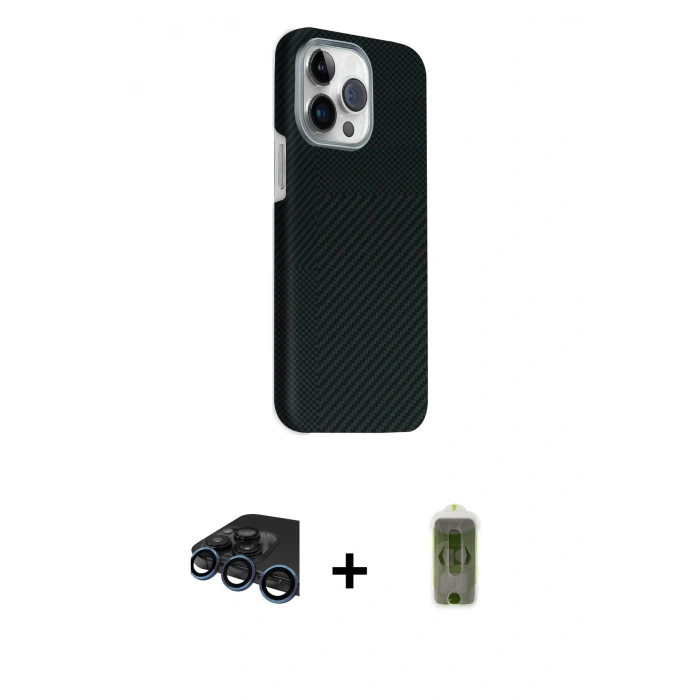 MARSİLYAN™- iPhone 15 Pro Max Kılıf Kozmos Klasik Prime - Siyah Joko Magic 5D Hayalet Cam + Raze Metal Kamera Lens - LT