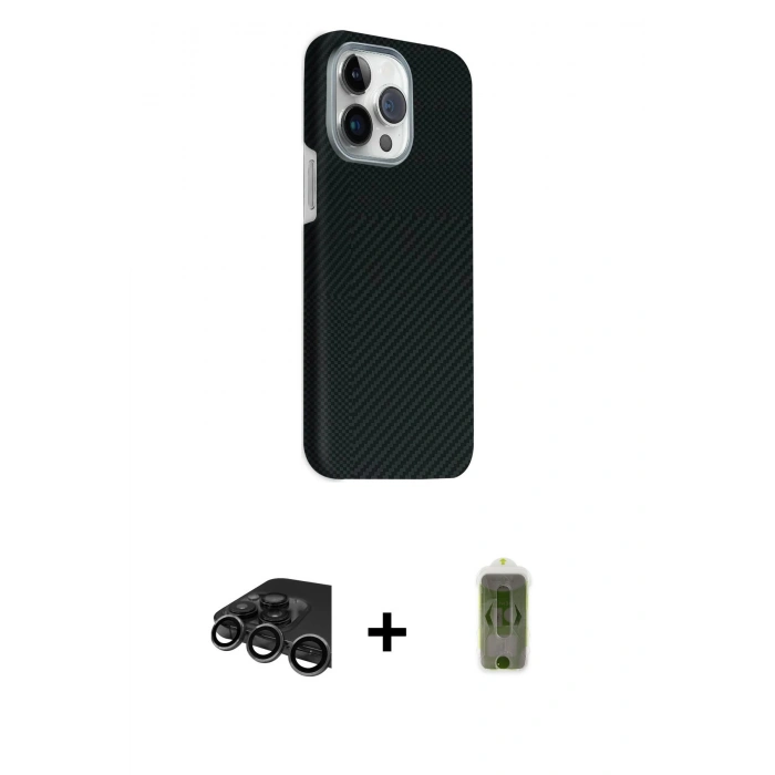 MARSİLYAN™- iPhone 15 Pro Max Kılıf Kozmos Klasik Prime - Siyah Joko Magic 5D Hayalet Cam + Raze Metal Kamera Lens - TMGI