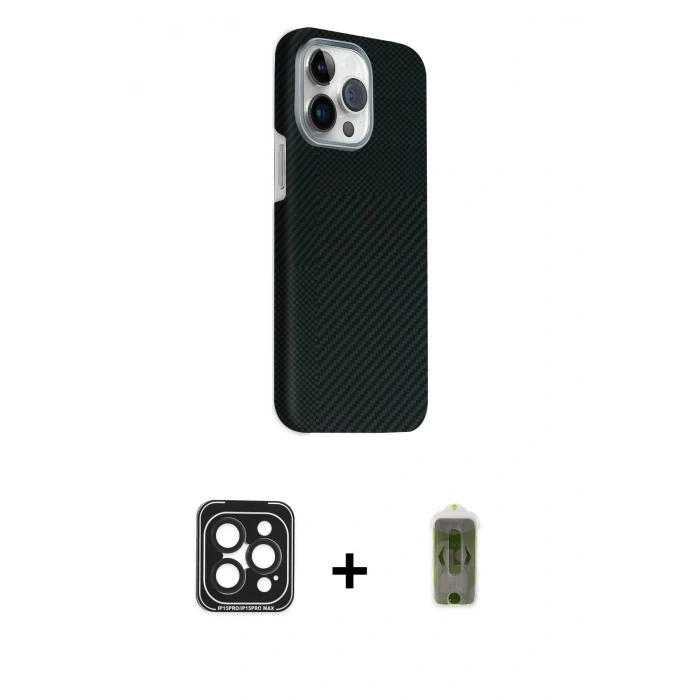 MARSİLYAN™- iPhone 15 Pro Max Kılıf Kozmos Klasik Prime - Siyah Joko Magic 5D Hayalet Cam + Siyah PVD Metal Kamera Lens