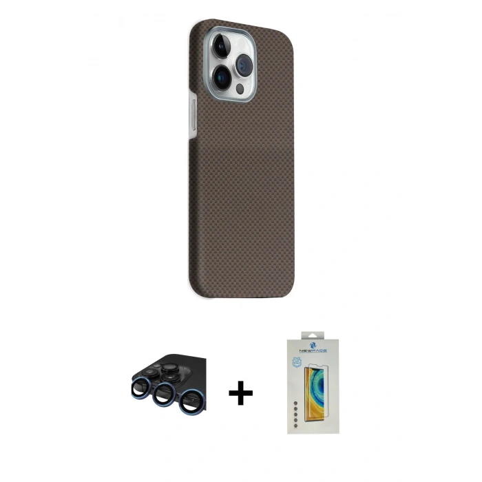 MARSİLYAN™- iPhone 15 Pro Max Kılıf Kozmos Klasik Prime - Siyah Polymer Nano Ekran Koruyucu + Raze Metal Kamera Lens - LT