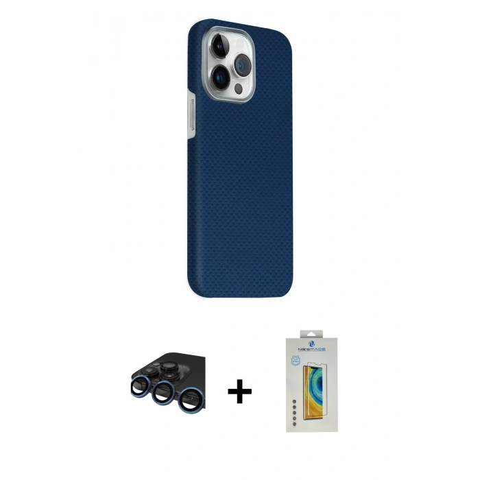 MARSİLYAN™- iPhone 15 Pro Max Kılıf Kozmos Klasik Prime - Siyah Polymer Nano Ekran Koruyucu + Raze Metal Kamera Lens - LT