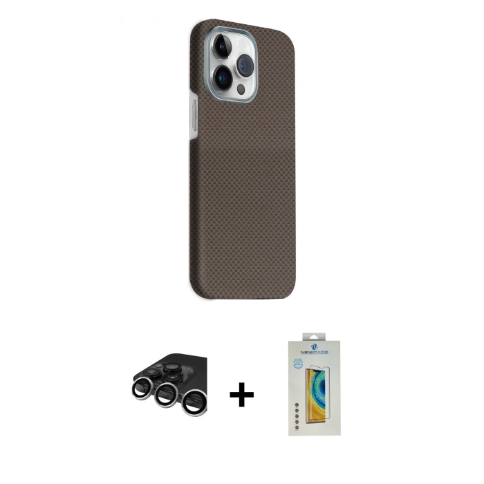 MARSİLYAN™- iPhone 15 Pro Max Kılıf Kozmos Klasik Prime - Siyah Polymer Nano Ekran Koruyucu + Raze Metal Kamera Lens - GS