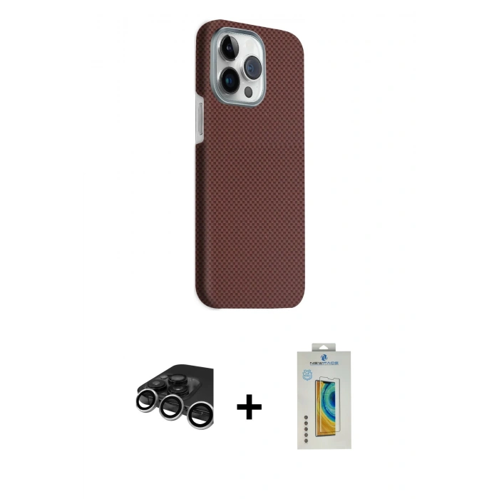 MARSİLYAN™- iPhone 15 Pro Max Kılıf Kozmos Klasik Prime - Siyah Polymer Nano Ekran Koruyucu + Raze Metal Kamera Lens - GS