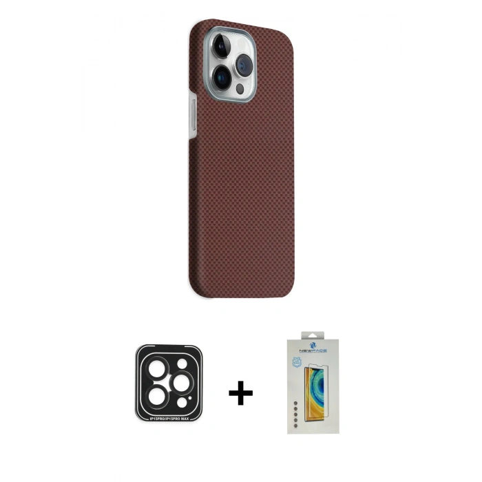 MARSİLYAN™- iPhone 15 Pro Max Kılıf Kozmos Klasik Prime - Siyah Polymer Nano Ekran Koruyucu + PVD Metal Kamera Lens - SH
