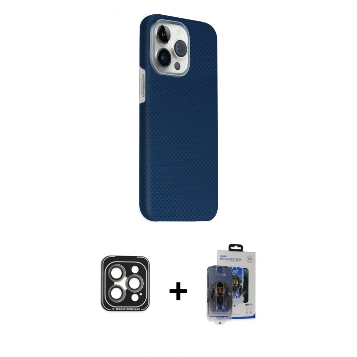 MARSİLYAN™- iPhone 15 Pro Max Kılıf Kozmos Klasik Prime - Siyah Vanessa Magic Cam + Gri PVD Metal Kamera Lens