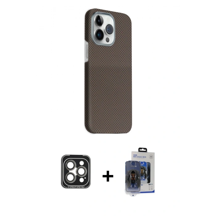 MARSİLYAN™- iPhone 15 Pro Max Kılıf Kozmos Klasik Prime - Siyah Vanessa Magic Cam + Gri PVD Metal Kamera Lens