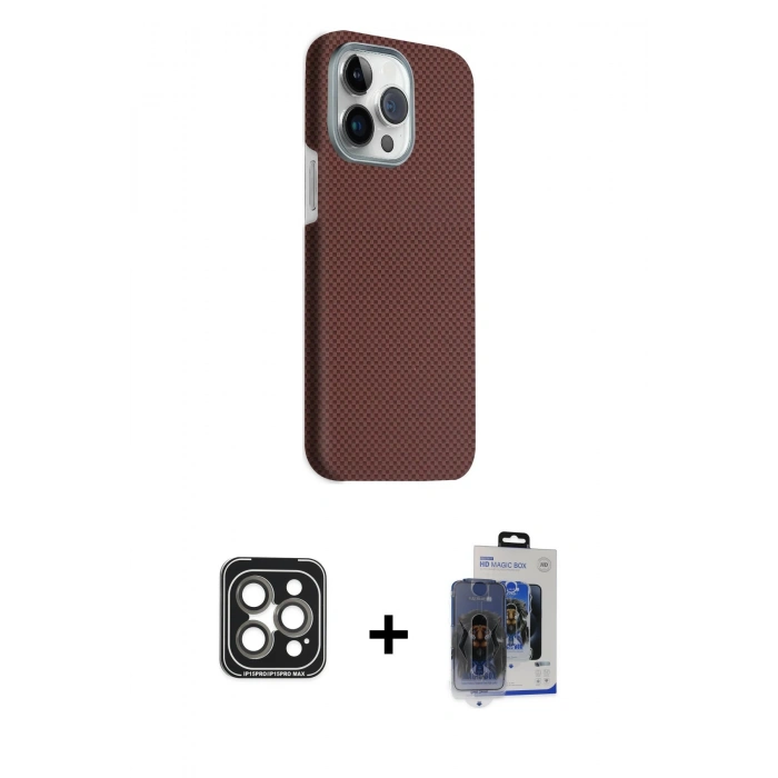 MARSİLYAN™- iPhone 15 Pro Max Kılıf Kozmos Klasik Prime - Siyah Vanessa Magic Cam + Gri PVD Metal Kamera Lens
