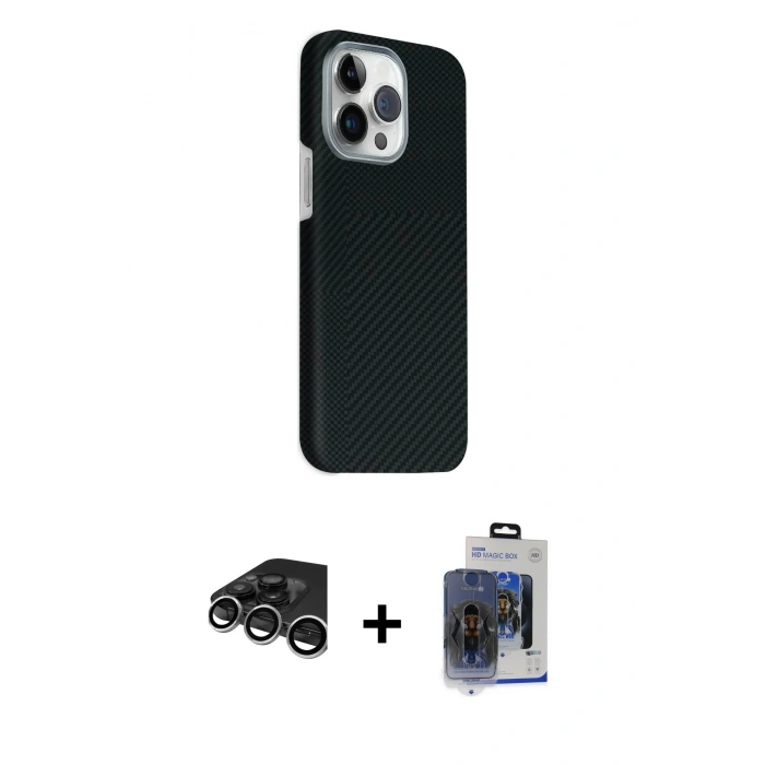 MARSİLYAN™- iPhone 15 Pro Max Kılıf Kozmos Klasik Prime - Siyah Vanessa Magic Cam + Raze Metal Kamera Lens - GS