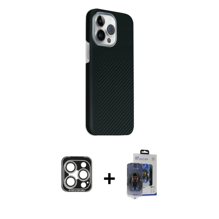 MARSİLYAN™- iPhone 15 Pro Max Kılıf Kozmos Klasik Prime - Siyah Vanessa Magic Cam + PVD Metal Kamera Lens - GS