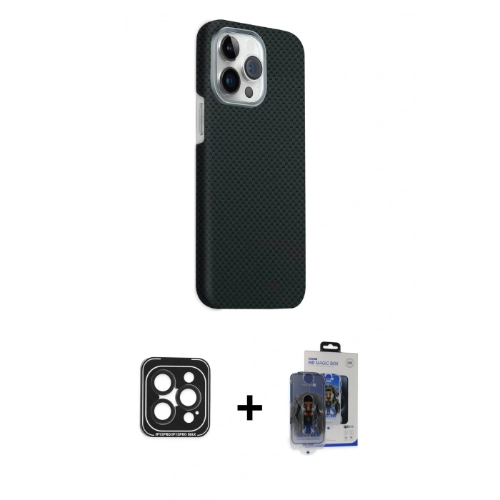 MARSİLYAN™- iPhone 15 Pro Max Kılıf Kozmos Klasik Prime - Siyah Vanessa Magic Cam + PVD Metal Kamera Lens - SH