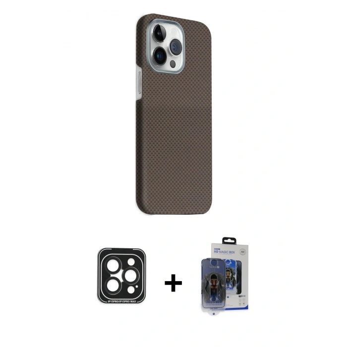 MARSİLYAN™- iPhone 15 Pro Max Kılıf Kozmos Klasik Prime - Siyah Vanessa Magic Cam + PVD Metal Kamera Lens - SH