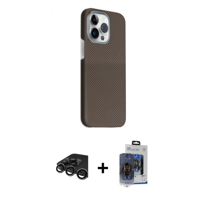 MARSİLYAN™- iPhone 15 Pro Max Kılıf Kozmos Klasik Prime - Siyah Vanessa Magic Cam + Raze Metal Kamera Lens - TMGI