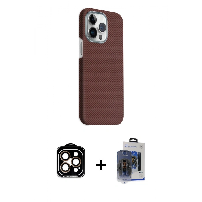 MARSİLYAN™- iPhone 15 Pro Max Kılıf Kozmos Klasik Prime - Siyah Vanessa Magic Cam + Turuncu PVD Metal Kamera Lens
