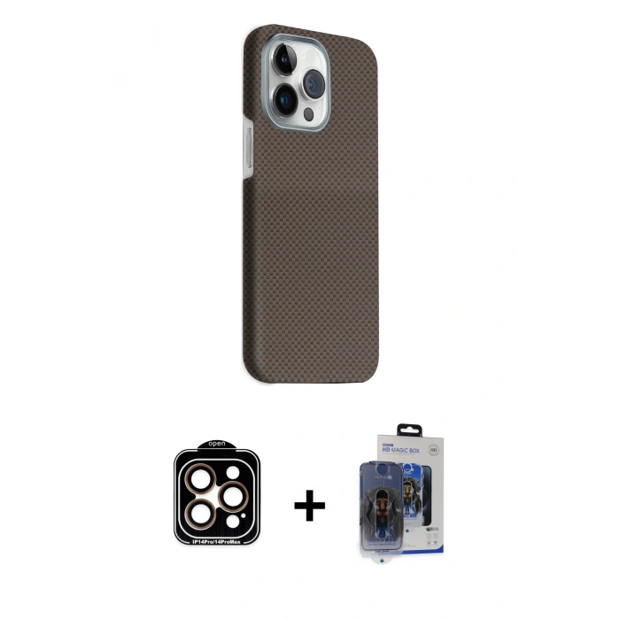 MARSİLYAN™- iPhone 15 Pro Max Kılıf Kozmos Klasik Prime - Siyah Vanessa Magic Cam + Turuncu PVD Metal Kamera Lens