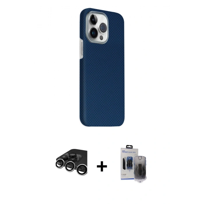 MARSİLYAN™- iPhone 15 Pro Max Kılıf Kozmos Klasik Prime - Siyah Vanessa Magic Hayalet Cam + Raze Metal Kamera Lens - GS