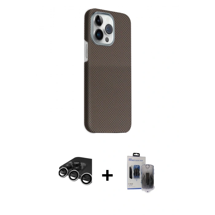 MARSİLYAN™- iPhone 15 Pro Max Kılıf Kozmos Klasik Prime - Siyah Vanessa Magic Hayalet Cam + Raze Metal Kamera Lens - GS