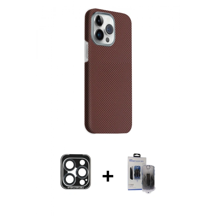 MARSİLYAN™- iPhone 15 Pro Max Kılıf Kozmos Klasik Prime - Siyah Vanessa Magic Hayalet Cam + Lacivert PVD Metal Kamera Lens