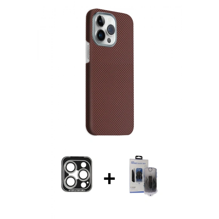 MARSİLYAN™- iPhone 15 Pro Max Kılıf Kozmos Klasik Prime - Siyah Vanessa Magic Hayalet Cam + PVD Metal Kamera Lens - GS