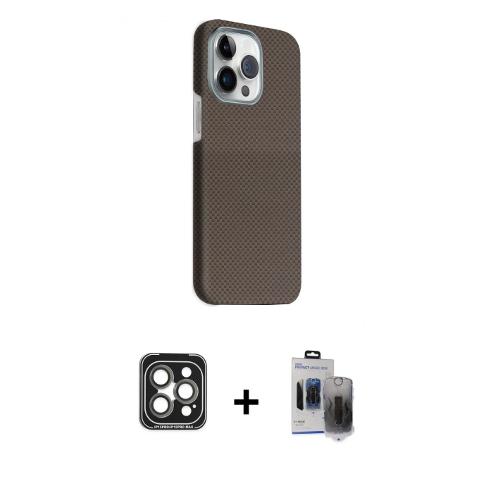 MARSİLYAN™- iPhone 15 Pro Max Kılıf Kozmos Klasik Prime - Siyah Vanessa Magic Hayalet Cam + PVD Metal Kamera Lens - GI