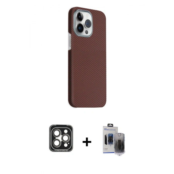 MARSİLYAN™- iPhone 15 Pro Max Kılıf Kozmos Klasik Prime - Siyah Vanessa Magic Hayalet Cam + PVD Metal Kamera Lens - GI