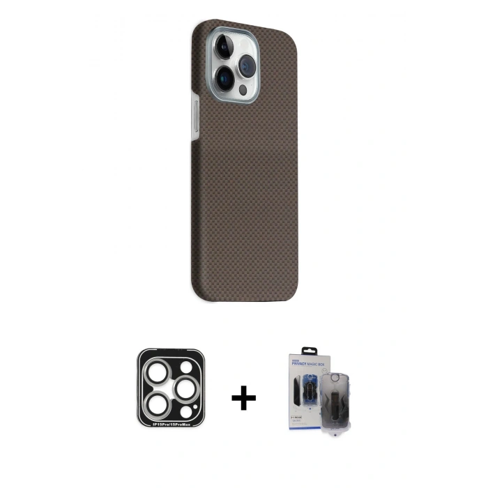 MARSİLYAN™- iPhone 15 Pro Max Kılıf Kozmos Klasik Prime - Siyah Vanessa Magic Hayalet Cam + PVD Metal Kamera Lens - GS