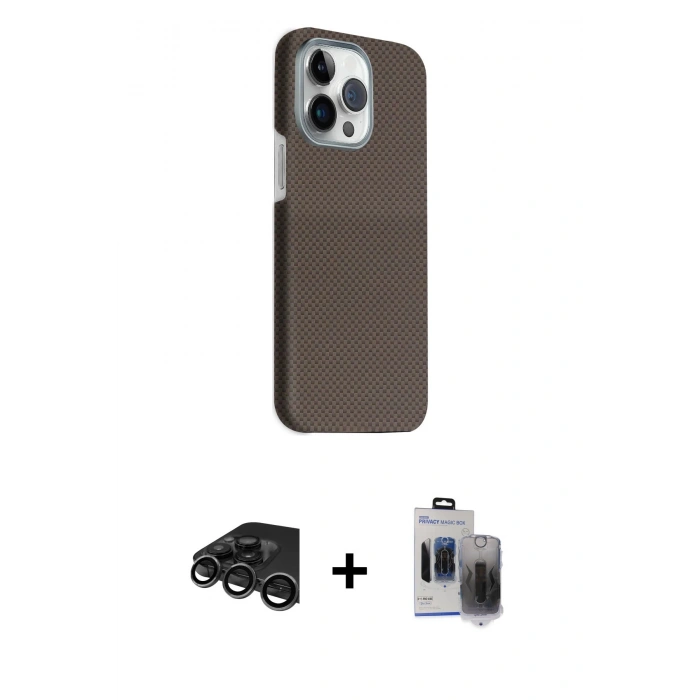 MARSİLYAN™- iPhone 15 Pro Max Kılıf Kozmos Klasik Prime - Siyah Vanessa Magic Hayalet Cam + Raze Metal Kamera Lens - TMGI