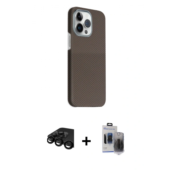 MARSİLYAN™- iPhone 15 Pro Max Kılıf Kozmos Klasik Prime - Siyah Vanessa Magic Hayalet Cam + Raze Metal Kamera Lens - SH