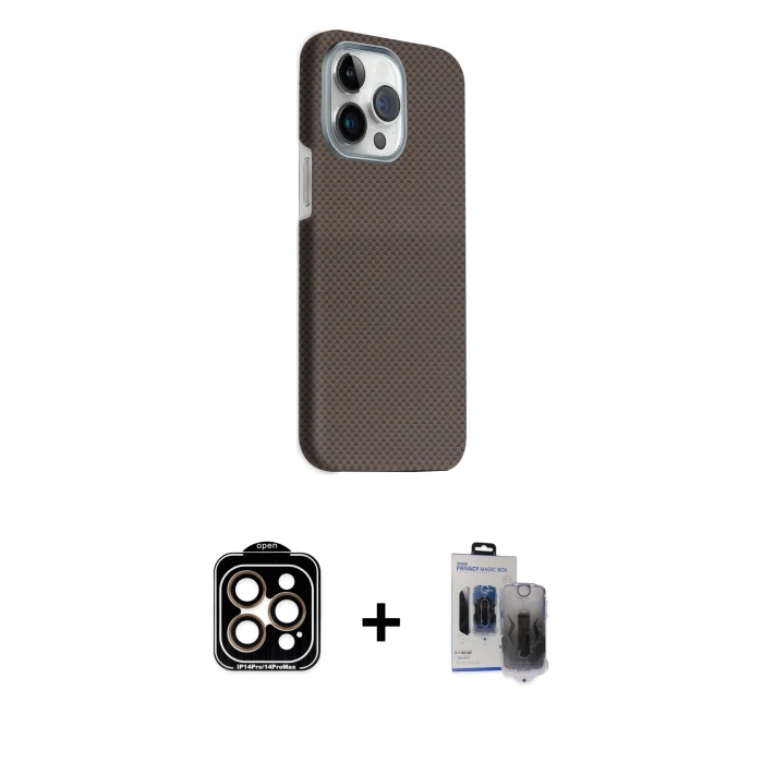 MARSİLYAN™- iPhone 15 Pro Max Kılıf Kozmos Klasik Prime - Siyah Vanessa Magic Hayalet Cam + PVD Metal Kamera Lens - TU