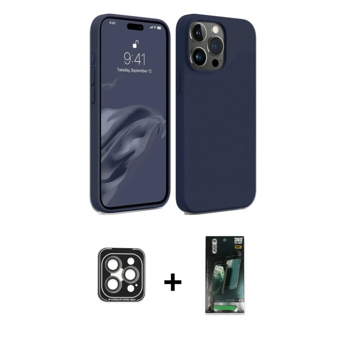 MARSİLYAN™- iPhone 15 Pro Max Kılıf Kozmos Yansıma Özel Seri - Şeffaf 360 Full Body Arka Koruyucu + PVD Metal Kamera Lens - GI