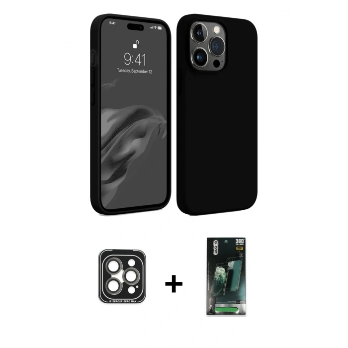 MARSİLYAN™- iPhone 15 Pro Max Kılıf Kozmos Yansıma Özel Seri - Şeffaf 360 Full Body Arka Koruyucu + PVD Metal Kamera Lens - GI