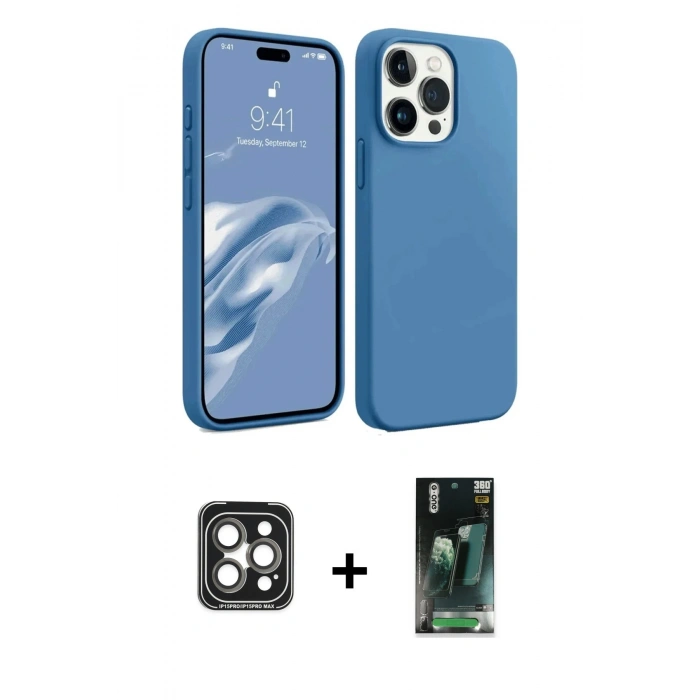 MARSİLYAN™- iPhone 15 Pro Max Kılıf Kozmos Yansıma Özel Seri - Şeffaf 360 Full Body Arka Koruyucu + PVD Metal Kamera Lens - GI