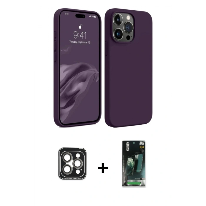 MARSİLYAN™- iPhone 15 Pro Max Kılıf Kozmos Yansıma Özel Seri - Şeffaf 360 Full Body Arka Koruyucu + PVD Metal Kamera Lens - GI