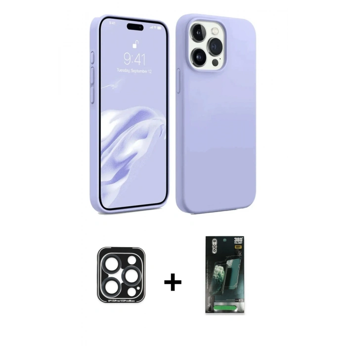 MARSİLYAN™- iPhone 15 Pro Max Kılıf Kozmos Yansıma Özel Seri - Şeffaf 360 Full Body Arka Koruyucu + PVD Metal Kamera Lens - LT