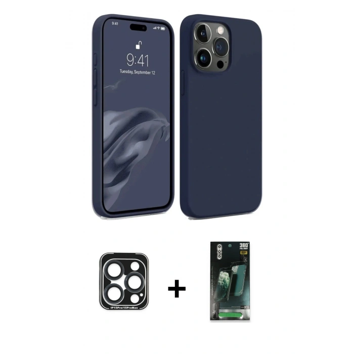 MARSİLYAN™- iPhone 15 Pro Max Kılıf Kozmos Yansıma Özel Seri - Şeffaf 360 Full Body Arka Koruyucu + PVD Metal Kamera Lens - LT