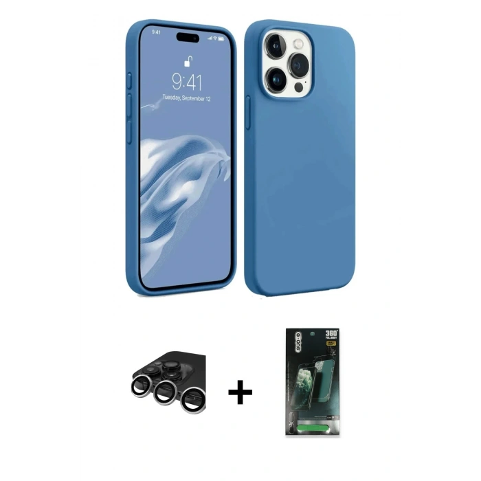 MARSİLYAN™- iPhone 15 Pro Max Kılıf Kozmos Yansıma Özel Seri - Şeffaf 360 Full Body Arka Koruyucu + Raze Metal Kamera Lens - GS
