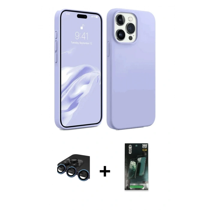 MARSİLYAN™- iPhone 15 Pro Max Kılıf Kozmos Yansıma Özel Seri - Şeffaf 360 Full Body Arka Koruyucu + Raze Metal Kamera Lens - LT