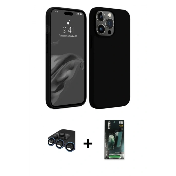 MARSİLYAN™- iPhone 15 Pro Max Kılıf Kozmos Yansıma Özel Seri - Şeffaf 360 Full Body Arka Koruyucu + Raze Metal Kamera Lens - LT