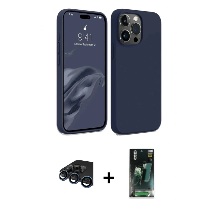 MARSİLYAN™- iPhone 15 Pro Max Kılıf Kozmos Yansıma Özel Seri - Şeffaf 360 Full Body Arka Koruyucu + Raze Metal Kamera Lens - LT