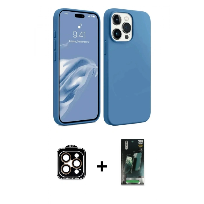 MARSİLYAN™- iPhone 15 Pro Max Kılıf Kozmos Yansıma Özel Seri - Şeffaf 360 Full Body Arka Koruyucu + PVD Metal Kamera Lens - TU