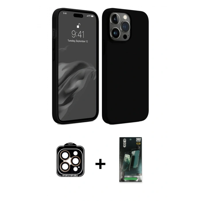 MARSİLYAN™- iPhone 15 Pro Max Kılıf Kozmos Yansıma Özel Seri - Şeffaf 360 Full Body Arka Koruyucu + PVD Metal Kamera Lens - TU