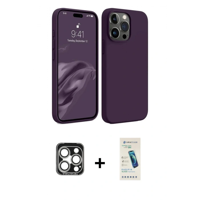 MARSİLYAN™- iPhone 15 Pro Max Kılıf Kozmos Yansıma Özel Seri - Şeffaf Pasifik Cam Ekran Koruyucu + Gümüş PVD Metal Kamera Lens
