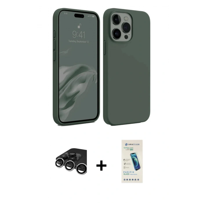 MARSİLYAN™- iPhone 15 Pro Max Kılıf Kozmos Yansıma Özel Seri - Şeffaf Pasifik Cam Ekran Koruyucu + Gümüş Raze Metal Kamera Lens