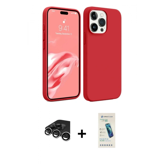MARSİLYAN™- iPhone 15 Pro Max Kılıf Kozmos Yansıma Özel Seri - Şeffaf Pasifik Cam Ekran Koruyucu + Gümüş Raze Metal Kamera Lens