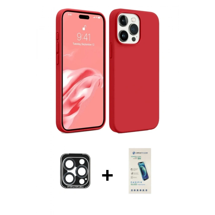 MARSİLYAN™- iPhone 15 Pro Max Kılıf Kozmos Yansıma Özel Seri - Şeffaf Pasifik Cam Ekran Koruyucu + Lacivert PVD Metal Kamera Lens