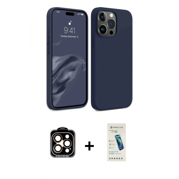 MARSİLYAN™- iPhone 15 Pro Max Kılıf Kozmos Yansıma Özel Seri - Şeffaf Pasifik Cam Ekran Koruyucu + PVD Metal Kamera Lens - TU