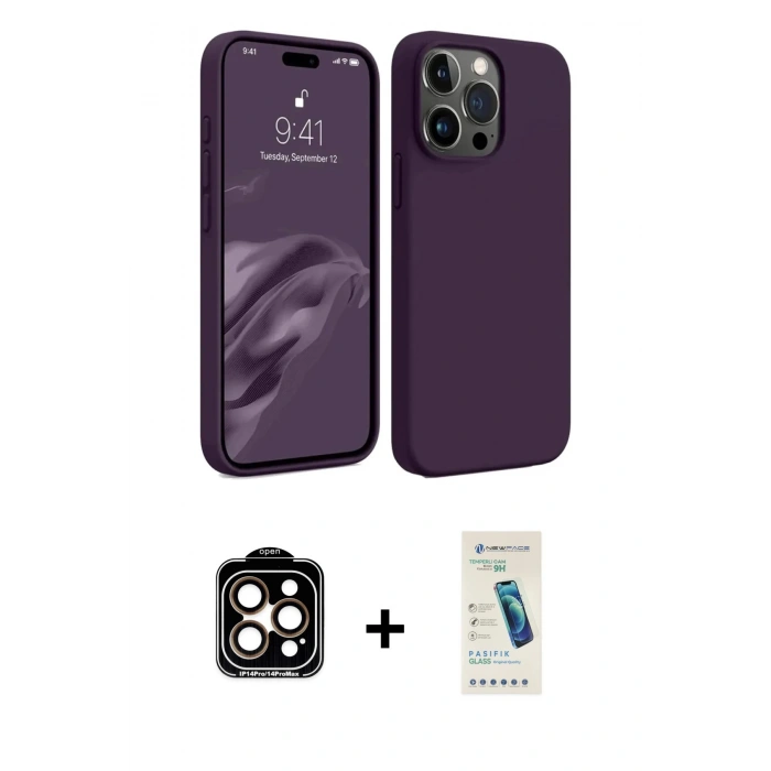 MARSİLYAN™- iPhone 15 Pro Max Kılıf Kozmos Yansıma Özel Seri - Şeffaf Pasifik Cam Ekran Koruyucu + PVD Metal Kamera Lens - TU