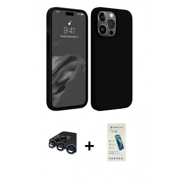 MARSİLYAN™- iPhone 15 Pro Max Kılıf Kozmos Yansıma Özel Seri - Şeffaf Pasifik Cam Ekran Koruyucu + Raze Metal Kamera Lens - LT